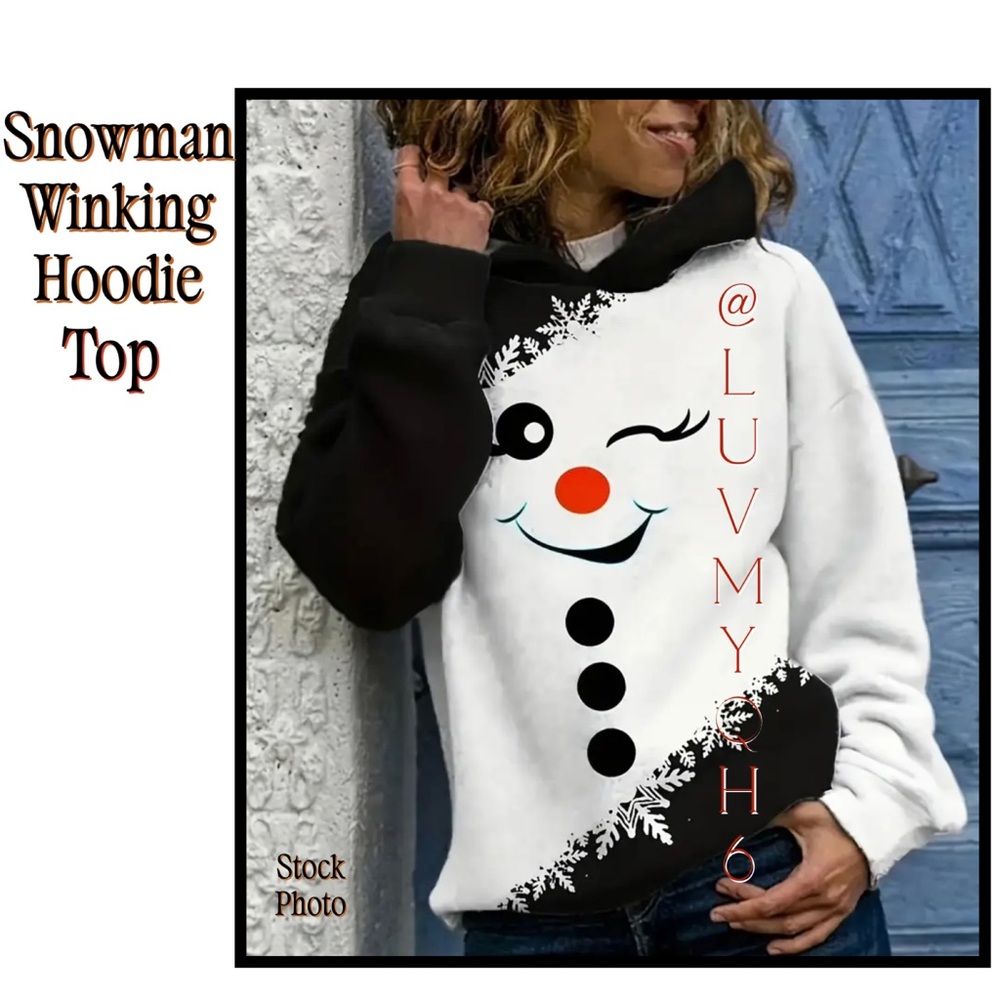 Snowman Winking Hoodie Pull Over Top